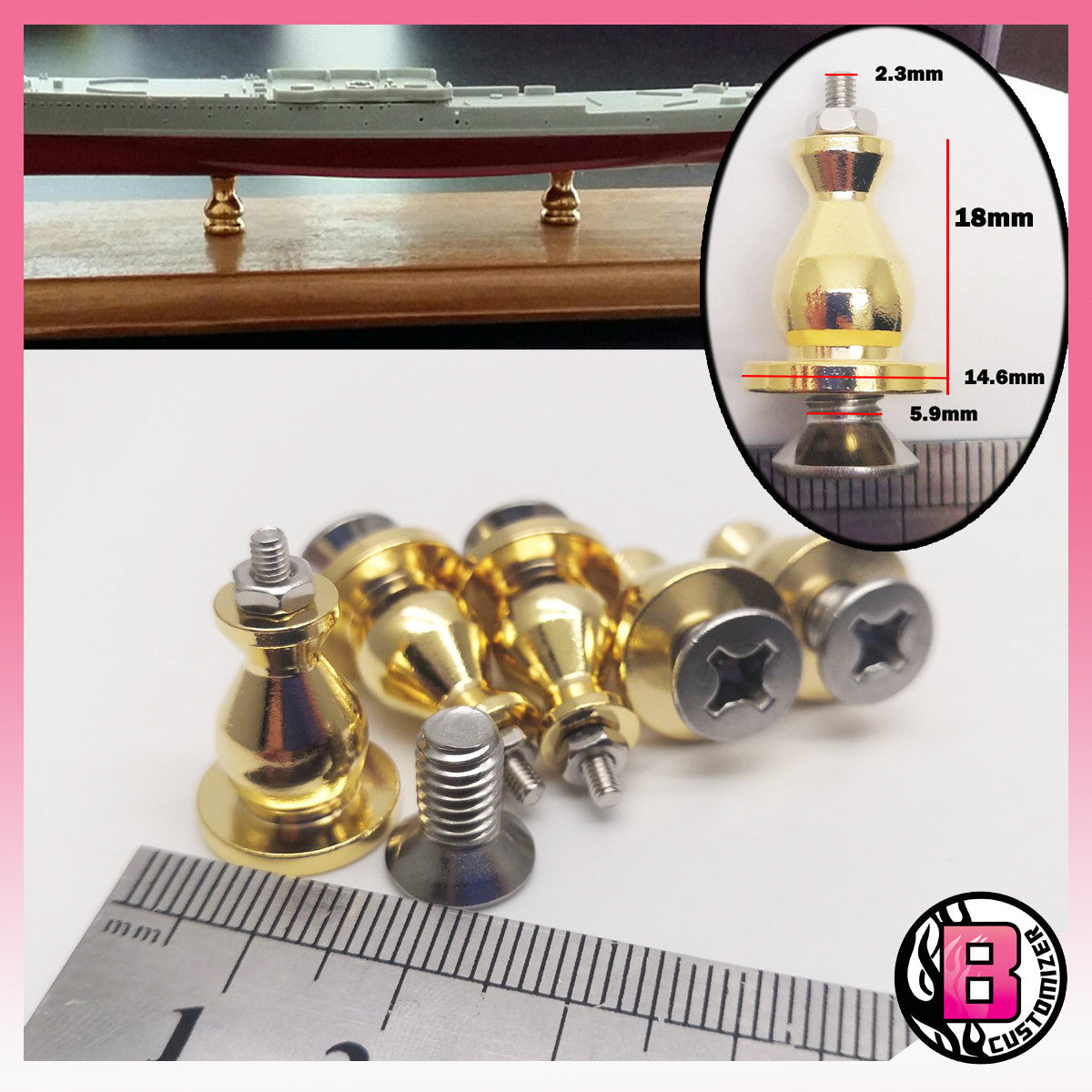 Ship model display pedestal brass column support 2 pcs (For 1/700 scale ship)
