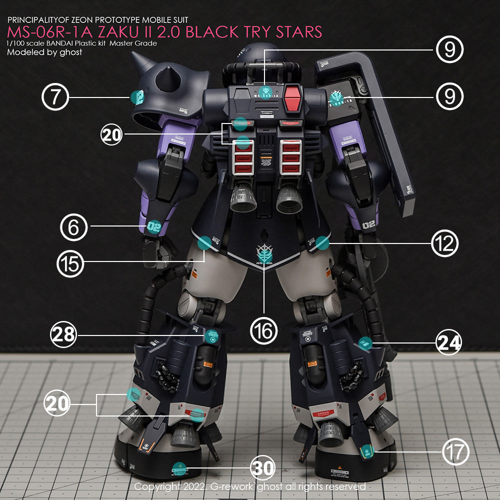 G-Rework MG Black Tri Star Zaku 2.0 (Water Decal)