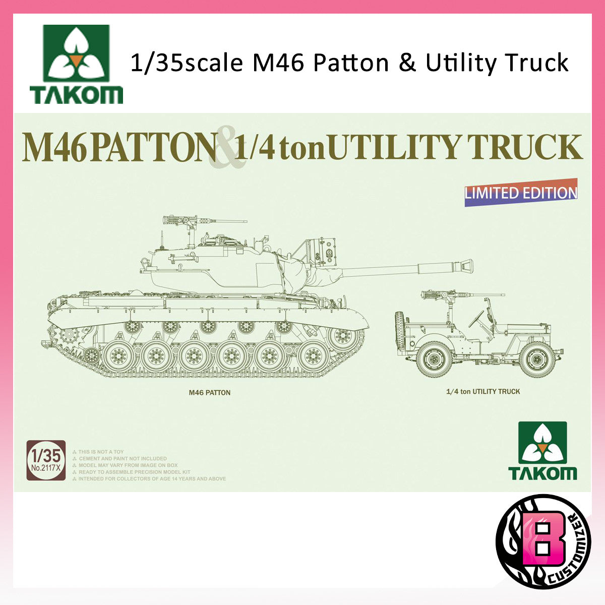 Takom Limited Edition 1/35 US Medium Tank M46 Patton & 1/4 ton Utility Truck