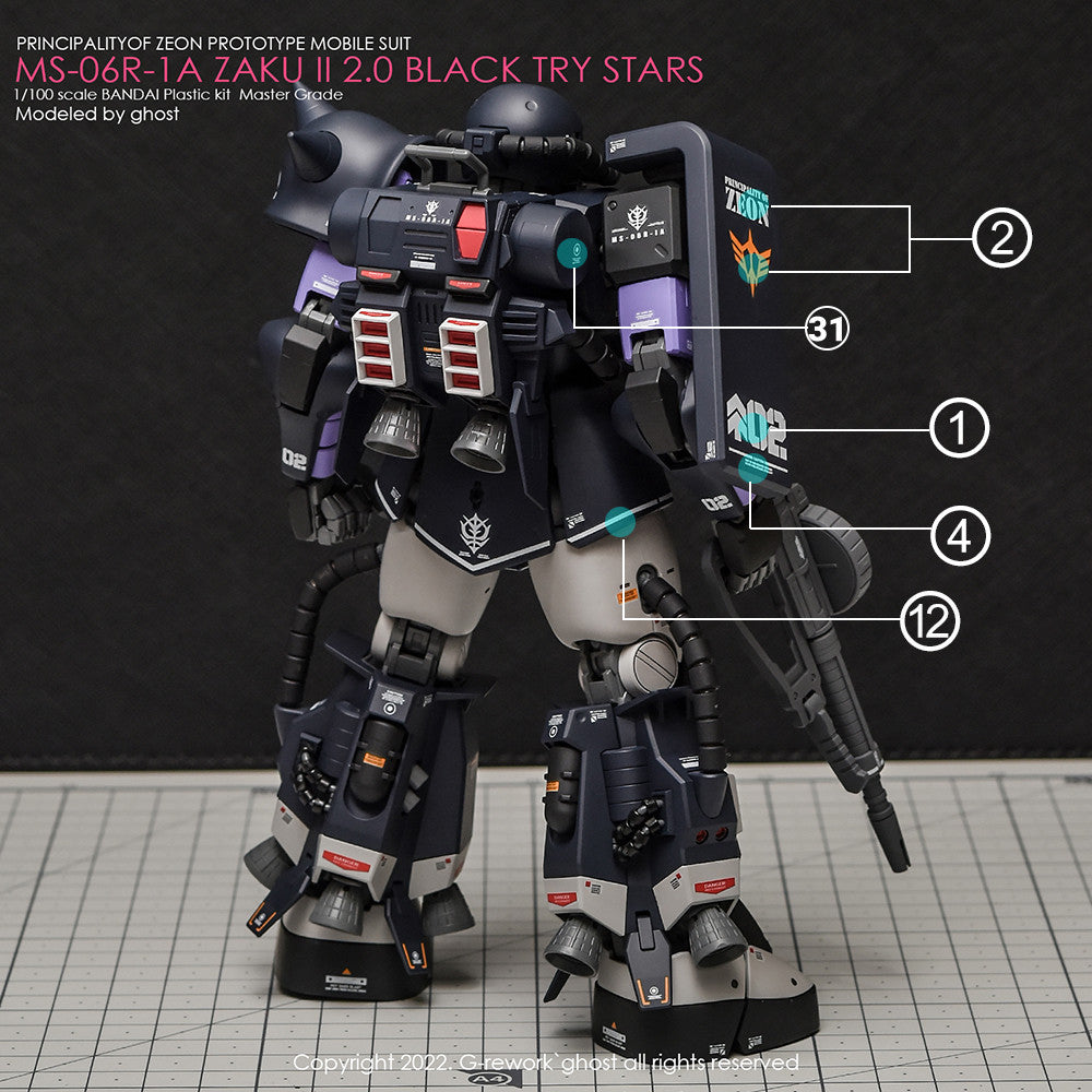 G-Rework MG Black Tri Star Zaku 2.0 (Water Decal)